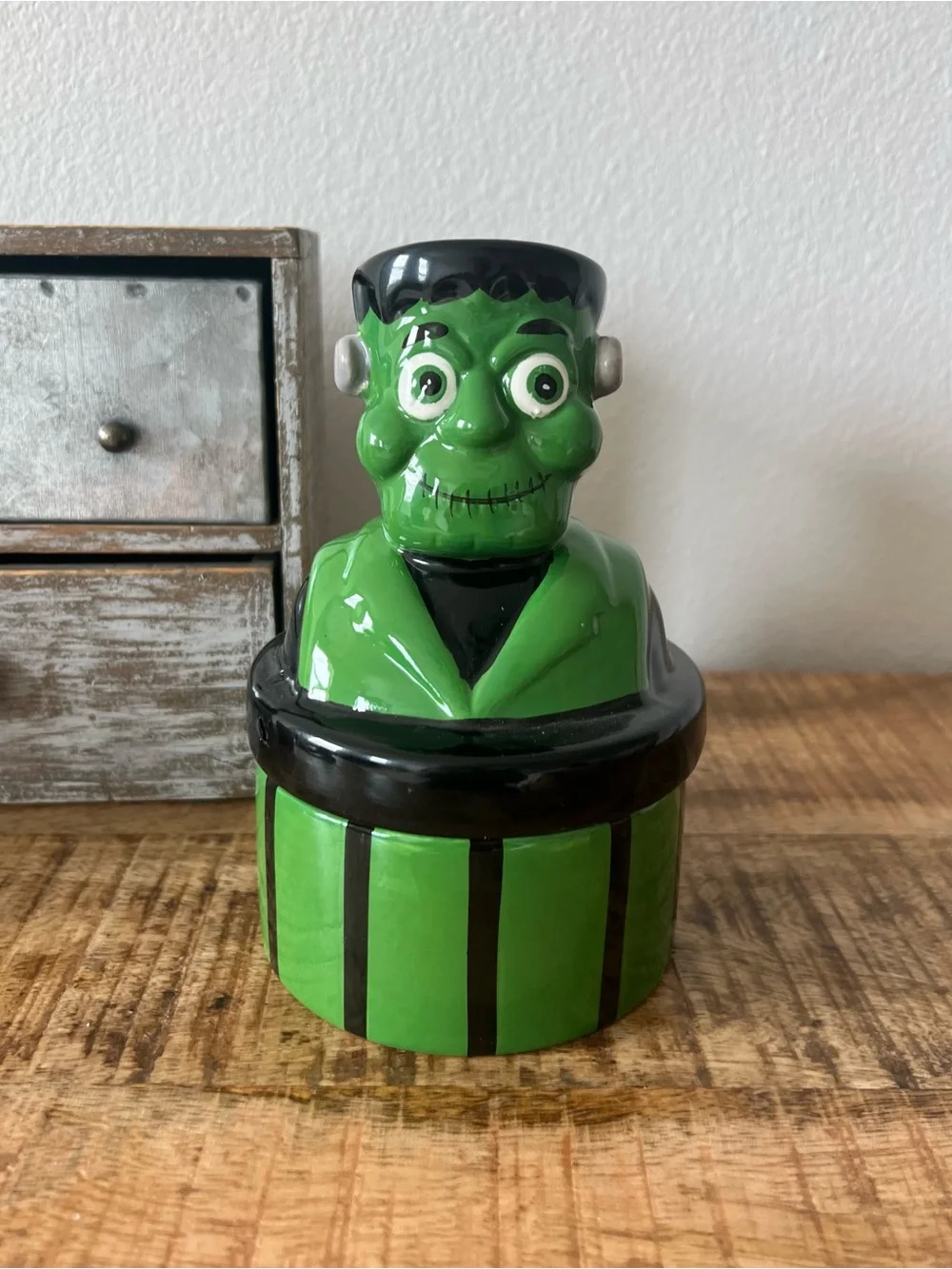 New Halloween Striped Frankenstein Ceramic Candy Dish Retro Vintage Style